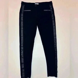 Bisou Bisou Womens Pants Zip Black Leggings Faux Leather Trim and Pockets Size 6